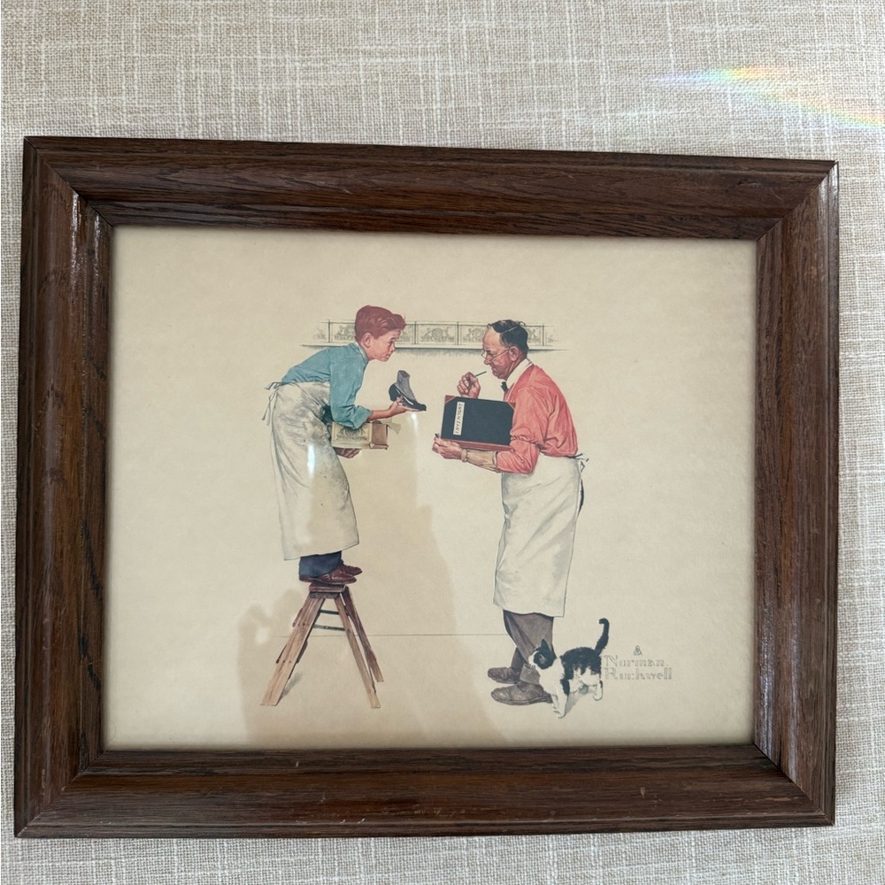 Framed Norman Rockwell Print with Brown Frame
